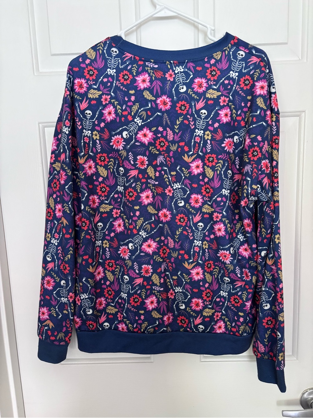 Navy Floral Skeleton Print Sweatshirt - Pink & Gold Accents